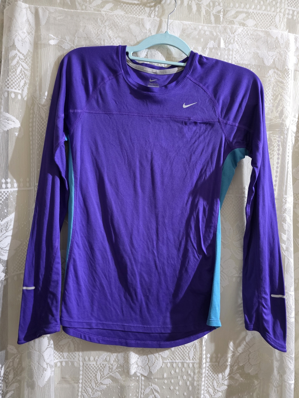 Nike Purple and Aqua Long-Sleeve Swim Top